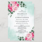 Programmes de mariage floraux aquarelle rose et ve (Devant / Derrière)