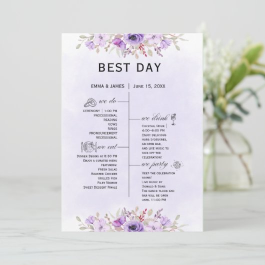 Programmes de mariage floraux violets classiques (Debout devant)