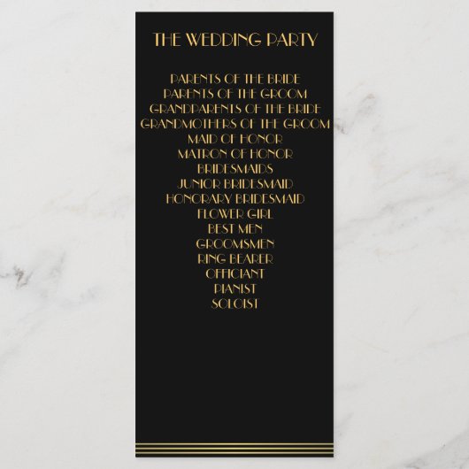 Programmes De Mariage Gold Et Black Great Gatsby (Dos)