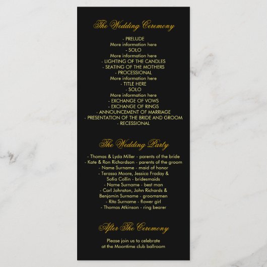 Programmes de mariage Gold et Black String (Dos)