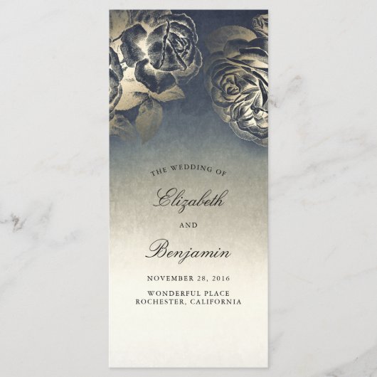 Programmes de mariage Gold et Navy Blue Vintage (Devant)