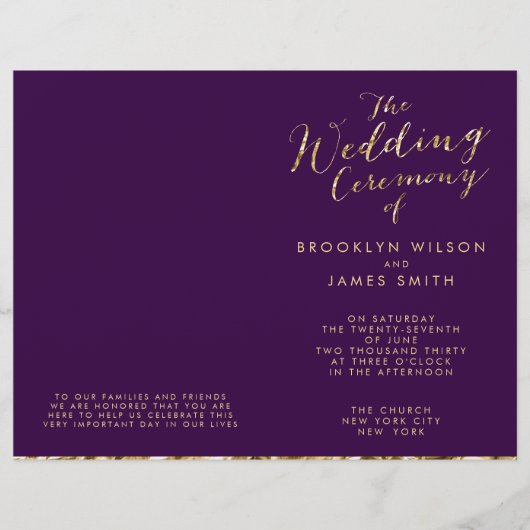 Programmes De Mariage Gold Foil Et Dark Purple (Devant)