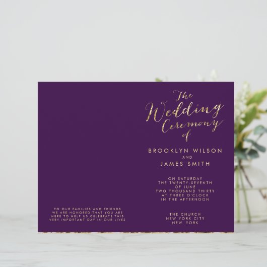 Programmes De Mariage Gold Foil Et Dark Purple (Debout devant)