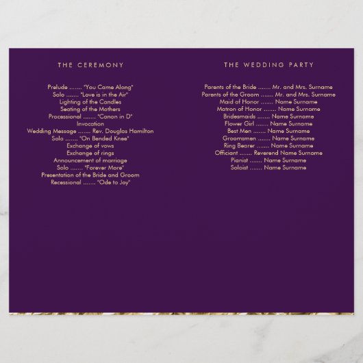 Programmes De Mariage Gold Foil Et Dark Purple (Dos)