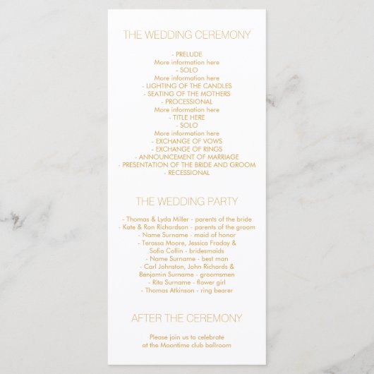 Programmes de mariage Gold Foil String (Dos)