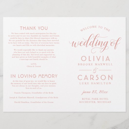 Programmes de mariage Gold Rose moderne (Devant)