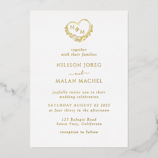 programmes de mariage Invitation à la feuille d'or (Recto)