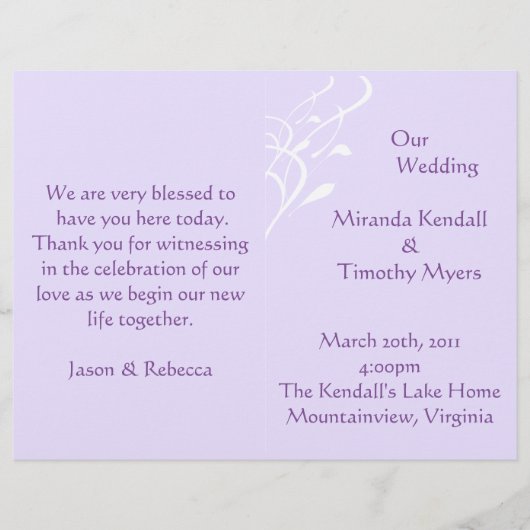 Programmes De Mariage Légèrement Lavendar Sans Res (Devant)