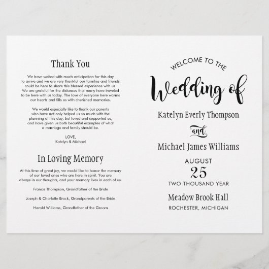 Programmes de mariage manuscrits en noir moderne (Devant)