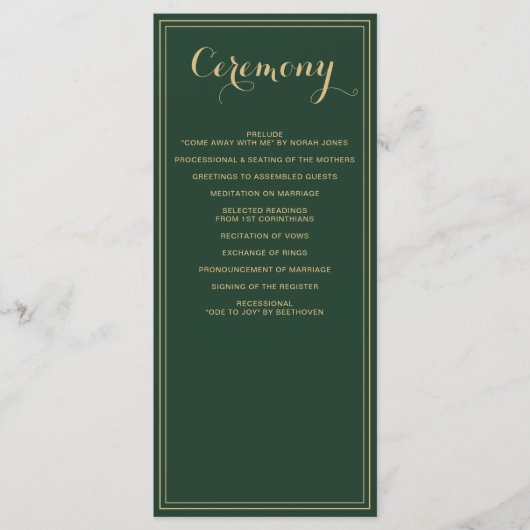 Programmes de mariage marbré vert et or (Devant)