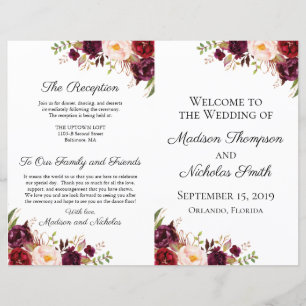 Programmes de mariage Marsala et floral rose