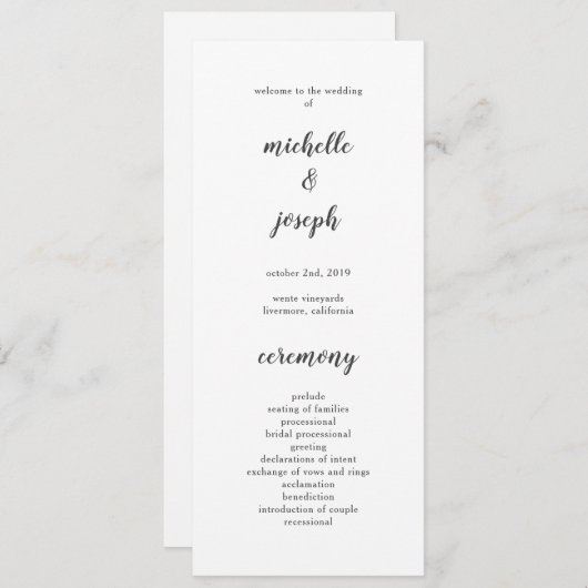 Programmes de mariage minimaliste délicats (Devant / Derrière)