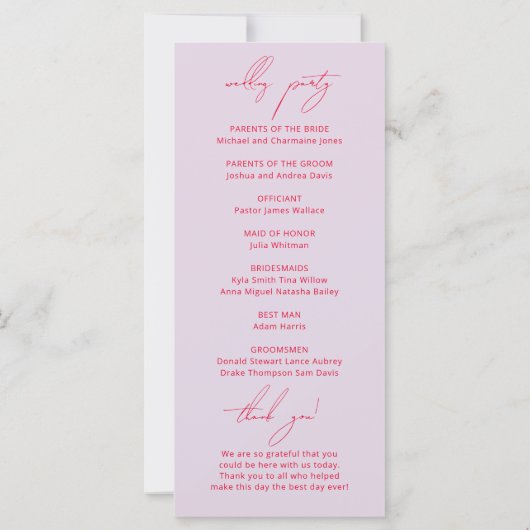 Programmes de mariage minimaux modernes violet et  (Dos)