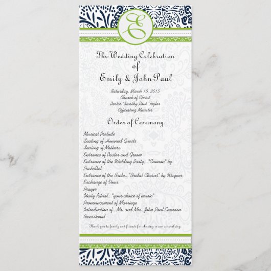 Programmes de mariage Navy Apple Green Gray Love B (Devant)