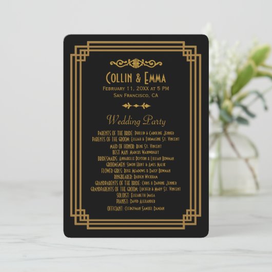 Programmes de mariage noir Art déco simple (Debout devant)
