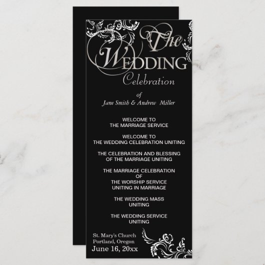 Programmes de mariage noir et blanc (Devant / Derrière)