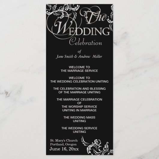 Programmes de mariage noir et blanc (Devant)