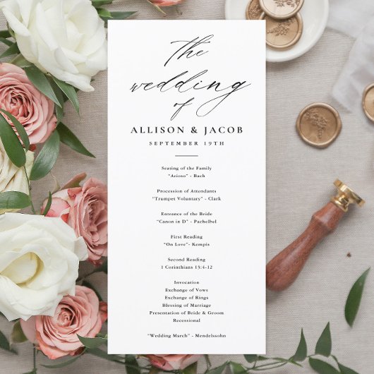 Programmes de mariage noir et blanc Elegant Script
