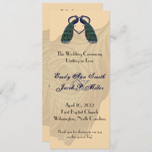 Programmes de mariage Peacock vintages (Devant / Derrière)