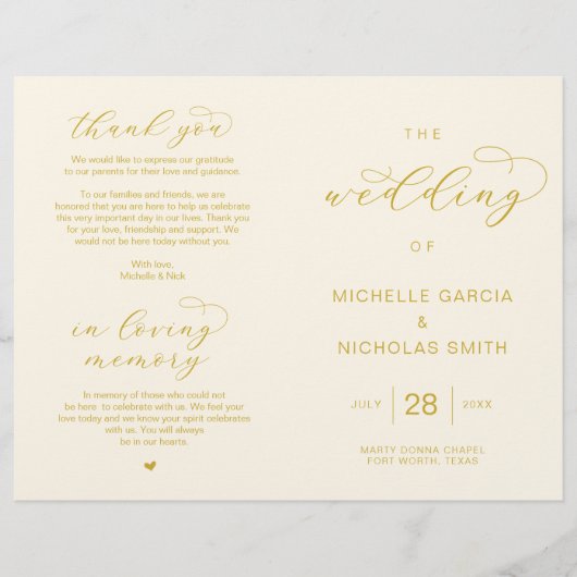 Programmes de mariage pliables, sur le thème Elega (Devant)