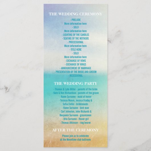 programmes de mariage romantique à la plage - ombr (Dos)