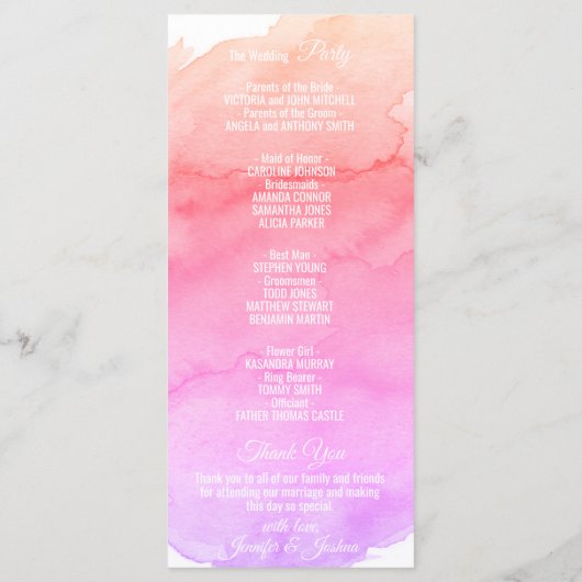 Programmes de mariage rose aquarelle personnalisés (Dos)