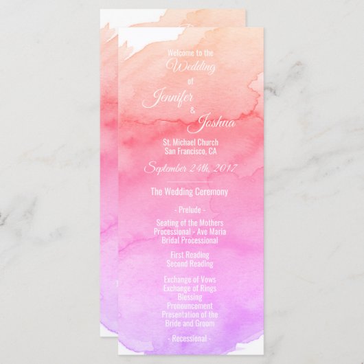 Programmes de mariage rose aquarelle personnalisés (Devant / Derrière)