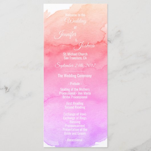 Programmes de mariage rose aquarelle personnalisés (Devant)