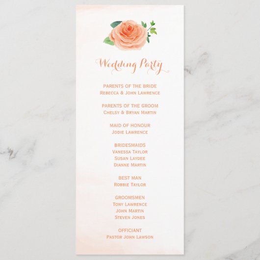 Programmes de mariage Rose d'aquarelle (Dos)