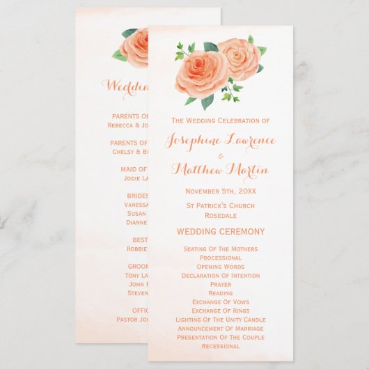 Programmes de mariage Rose d'aquarelle (Devant / Derrière)