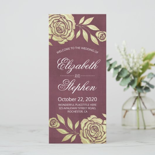 Programmes de mariage Rose doré moderne Bourgogne  (Debout devant)