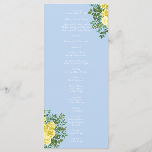 Programmes de mariage Rose jaune clair et bleu pâl (Dos)