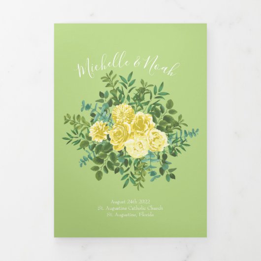 Programmes de mariage Rose jaune clair et vert pâl (Page de couverture)