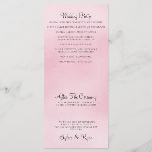 Programmes de mariage rose Ombre (Dos)