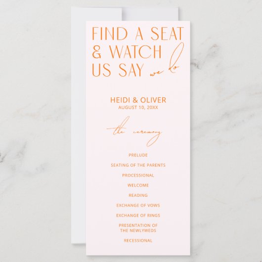 Programmes de mariage rose vif et orange vif (Devant)