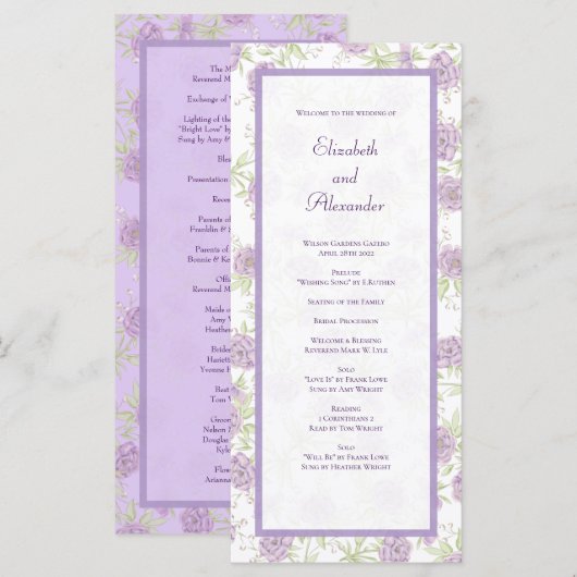 Programmes de mariage Rose Violette Lavande (Devant / Derrière)