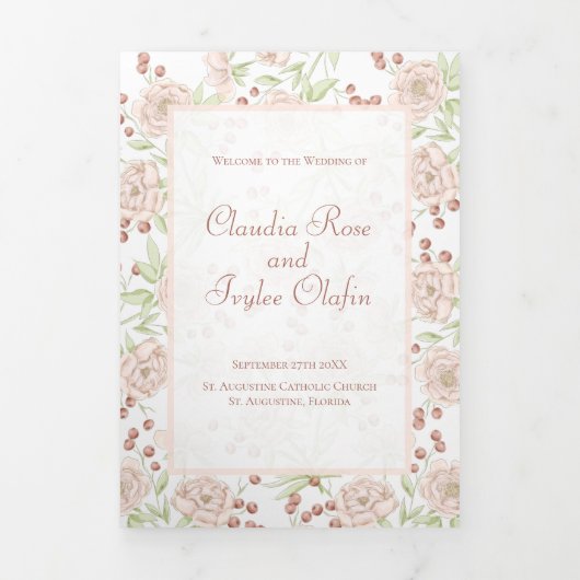 Programmes de mariage Roses roses saumonées Vintag (Page de couverture)