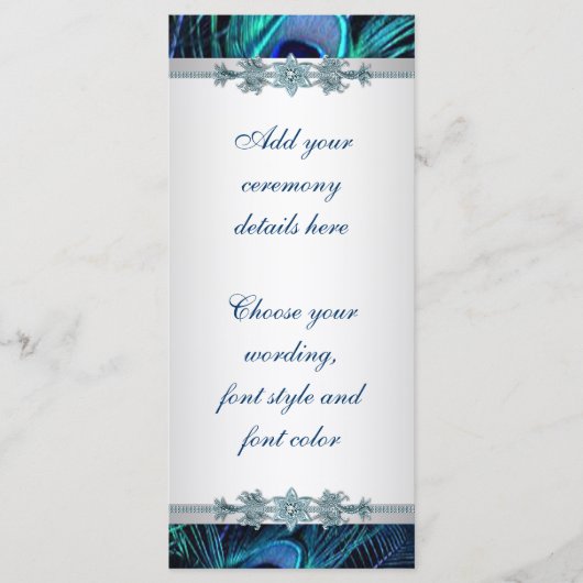 Programmes de mariage Royal Blue Silver Peacock (Devant)