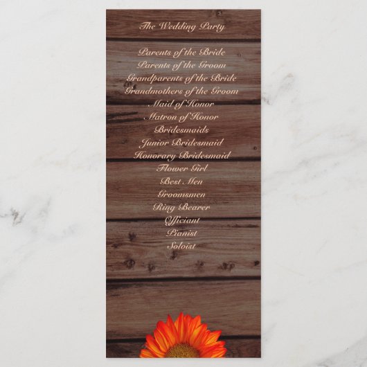 Programmes De Mariage Rustique Avec Tournesol (Dos)