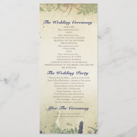 programmes de mariage rustique dans les bois (Dos)