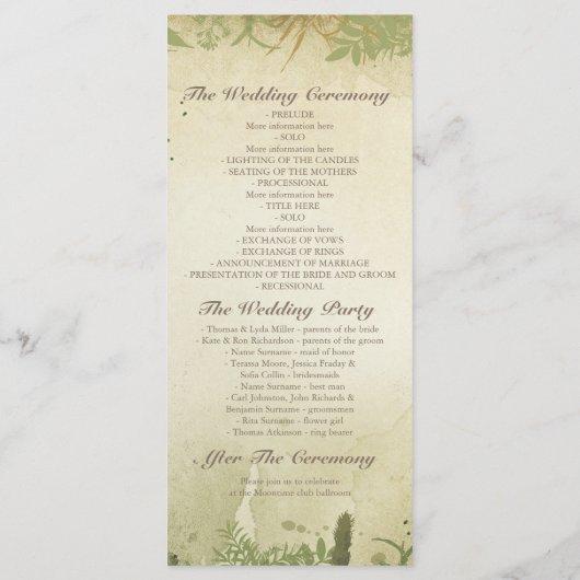 programmes de mariage rustique dans les bois (Dos)