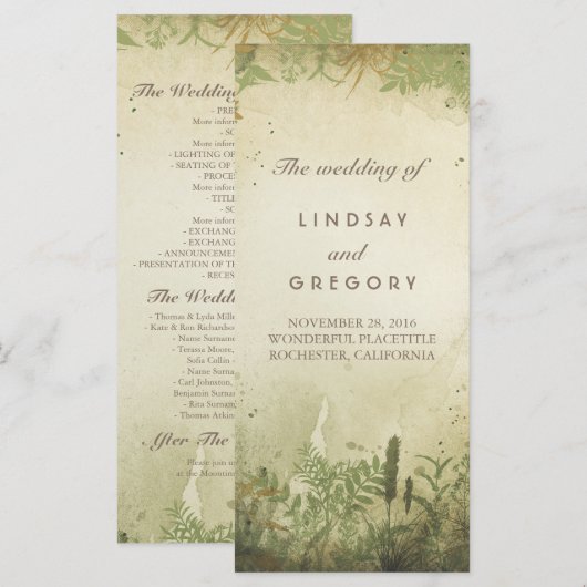 programmes de mariage rustique dans les bois (Devant / Derrière)