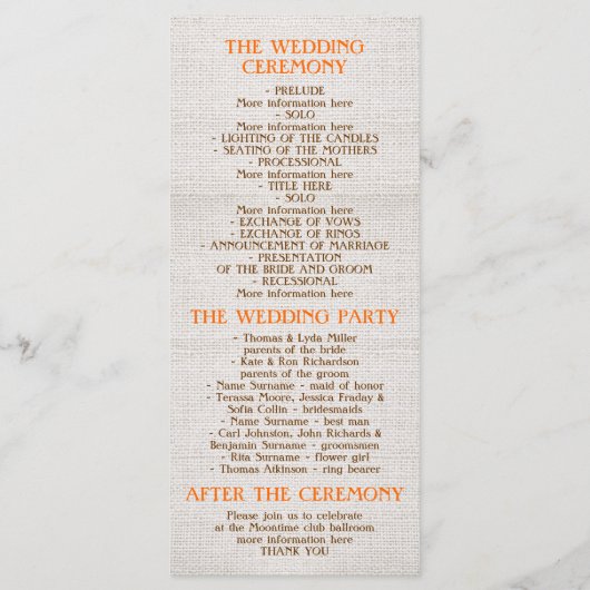 Programmes de mariage rustique de bocal de mason d (Dos)