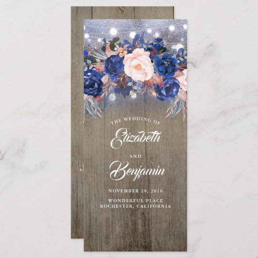 Programmes de mariage rustique floral de la Marine (Devant / Derrière)