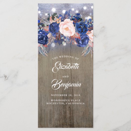 Programmes de mariage rustique floral de la Marine (Devant)