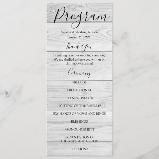 Programmes de mariage rustiques en bois blanc de c (Devant)