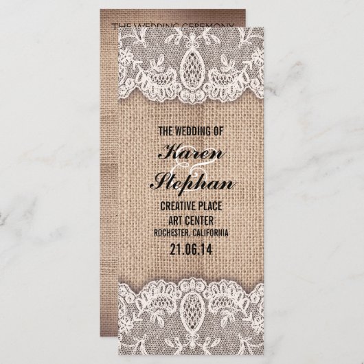 Programmes de mariage rustiques pour le burlap et  (Devant / Derrière)