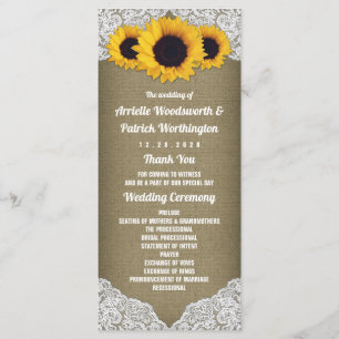Programmes de mariage rustiques tournesol toile de