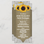 Programmes de mariage rustiques tournesol toile de (Devant / Derrière)