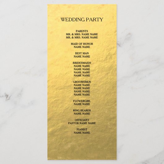 Programmes de mariage simple et élégante Gold Faux (Dos)